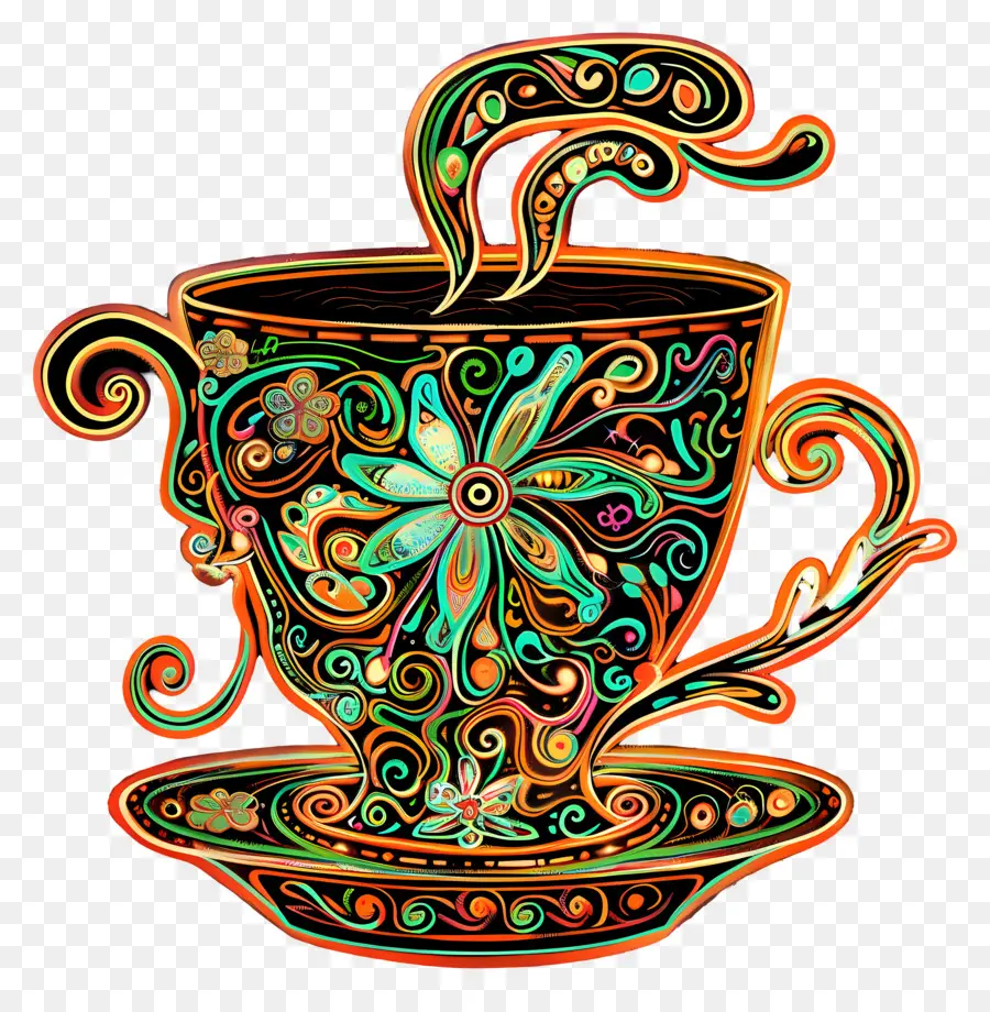 Arte De Línea，Taza De Té Decorada PNG