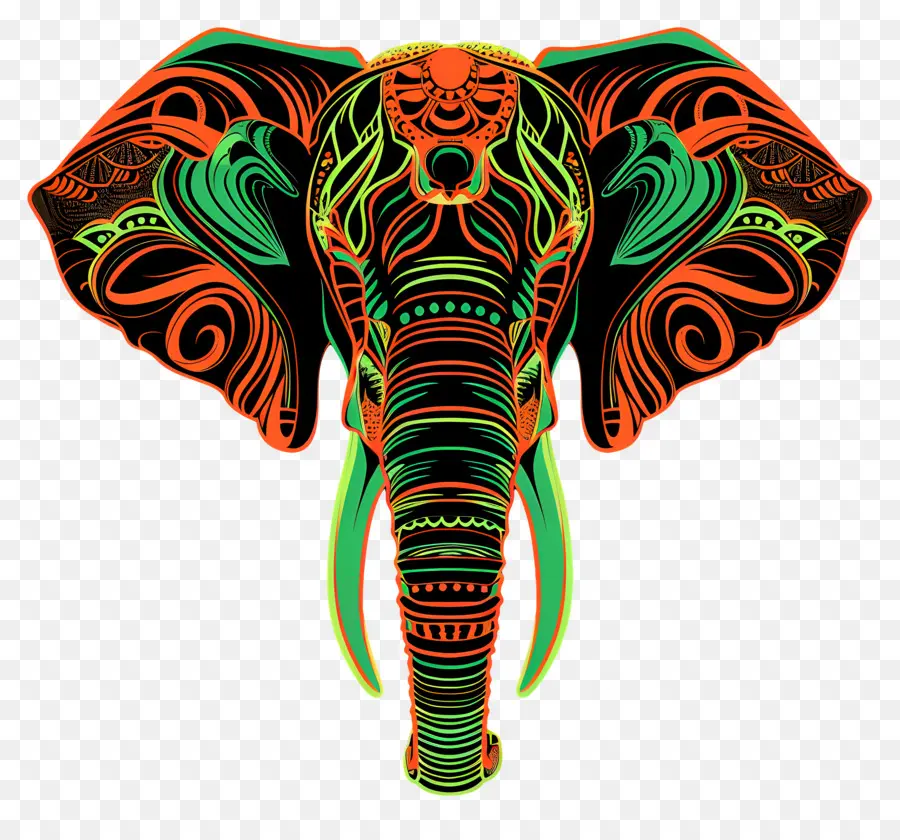 Arte Lineal，Elefante Colorido PNG