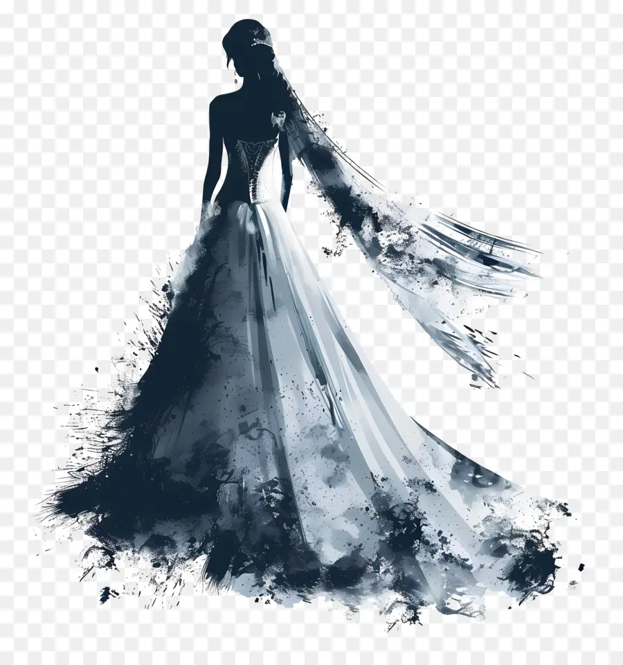 Vestido De Novia De Novia，Vestido Silueta Oscura PNG