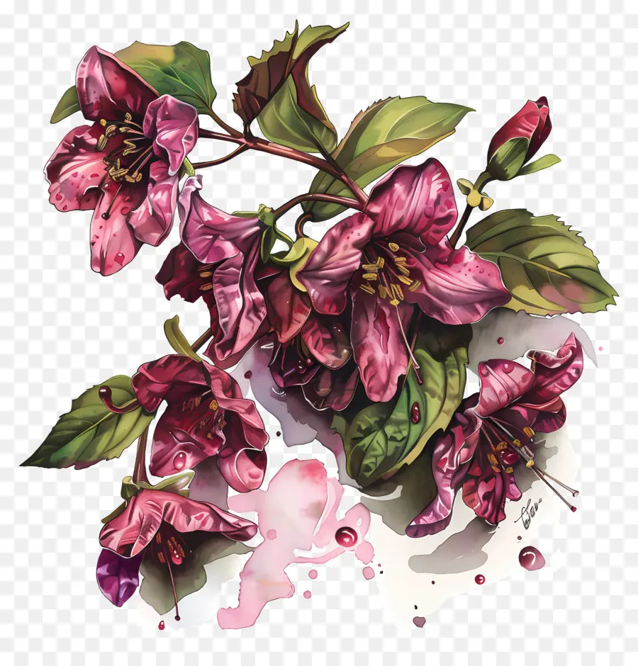 Weigela De Vino Derramado，Flor Rosa Vibrante PNG