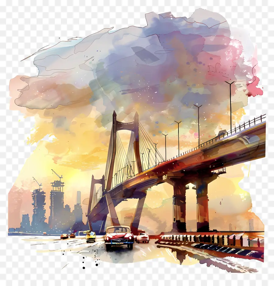 Puente De Mumbai，Pintura A La Acuarela PNG