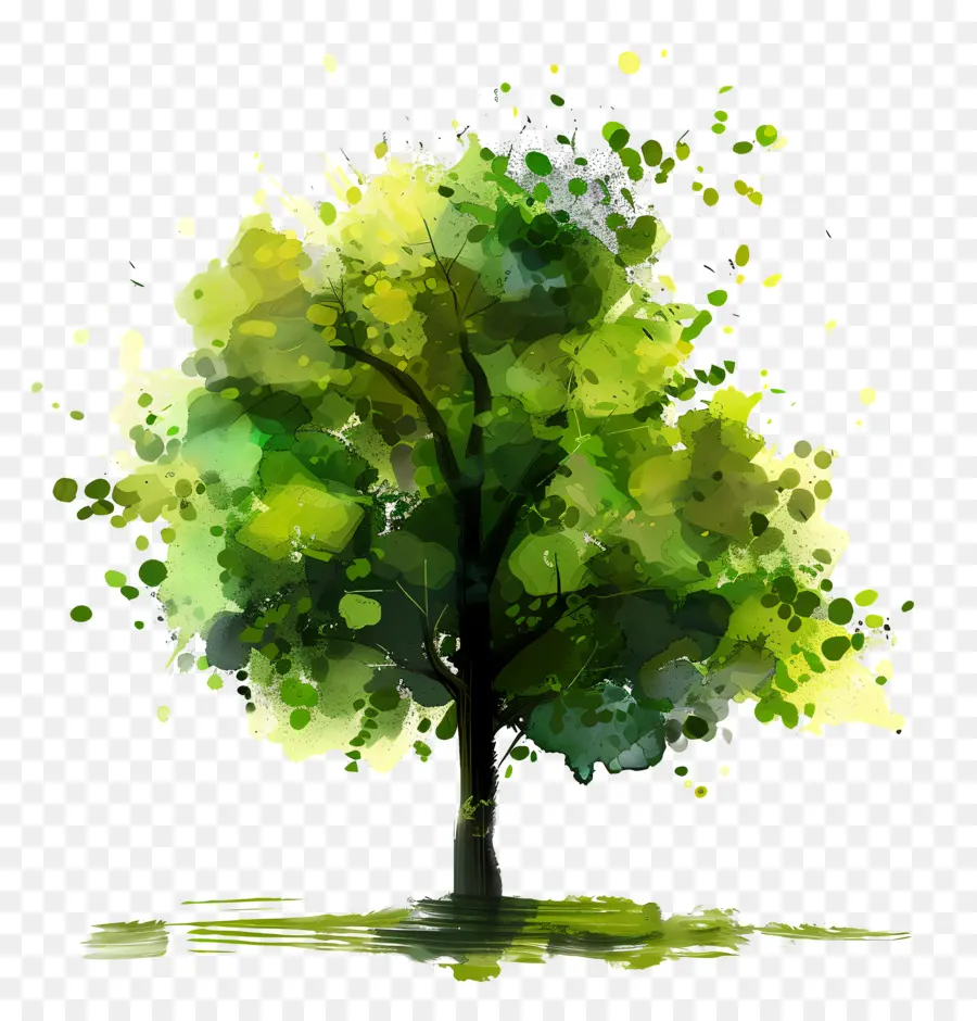 árbol Verde，Pintura A La Acuarela PNG