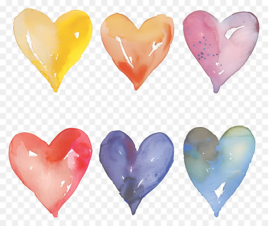 Corazones De Acuarela，Corazones Coloridos PNG