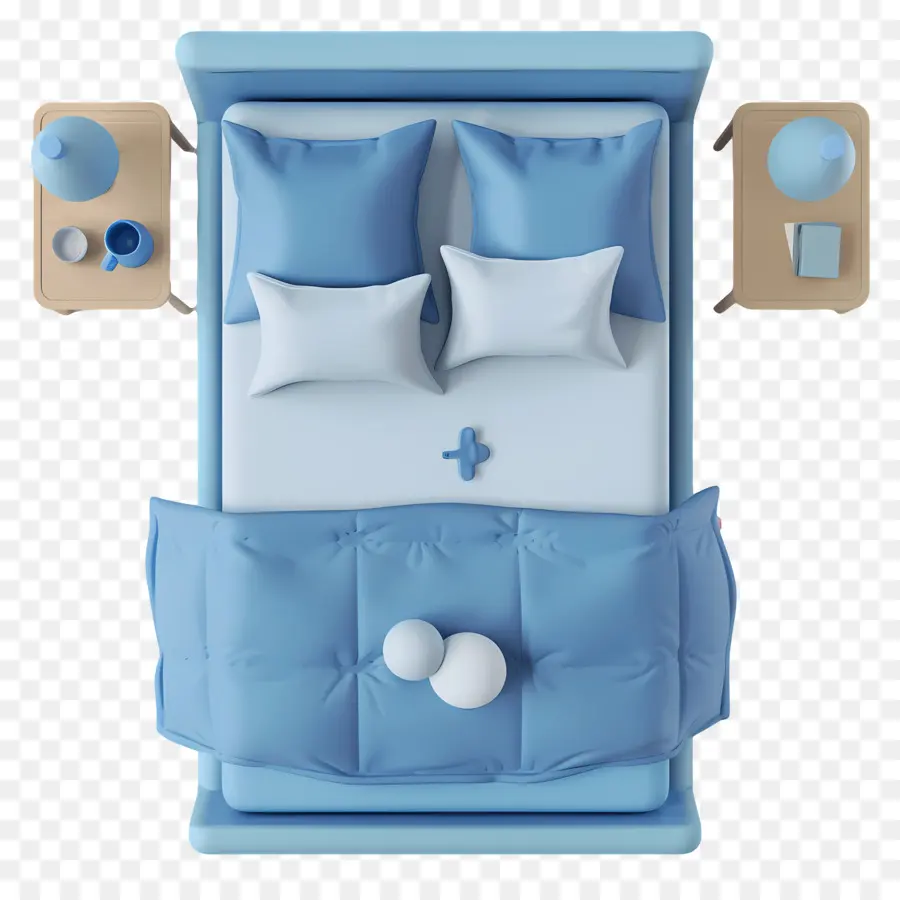 La Cama De La Vista Superior，Cama De Color Azul PNG