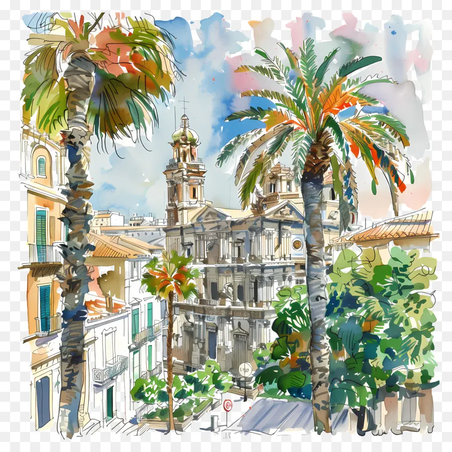 Catania Sicilia，Pintura A La Acuarela PNG