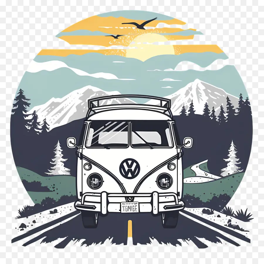 Día De Viaje Por Carretera，Autobús Vintage Volkswagen PNG