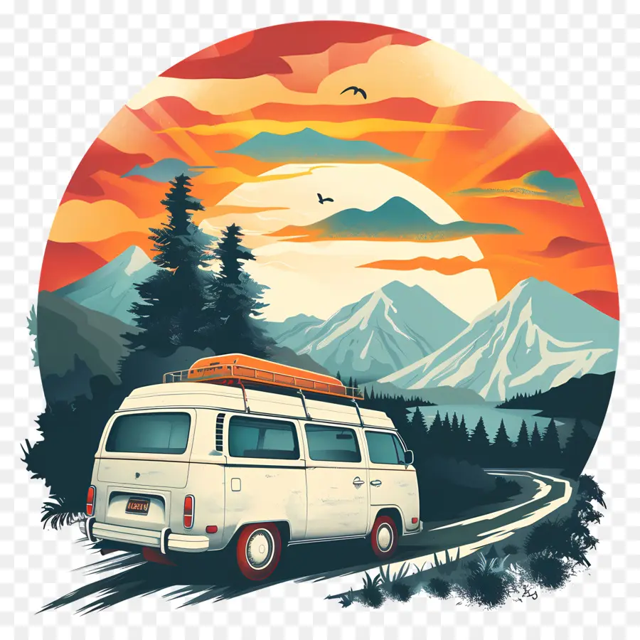 Día De Viaje Por Carretera，Volkswagen Bus PNG