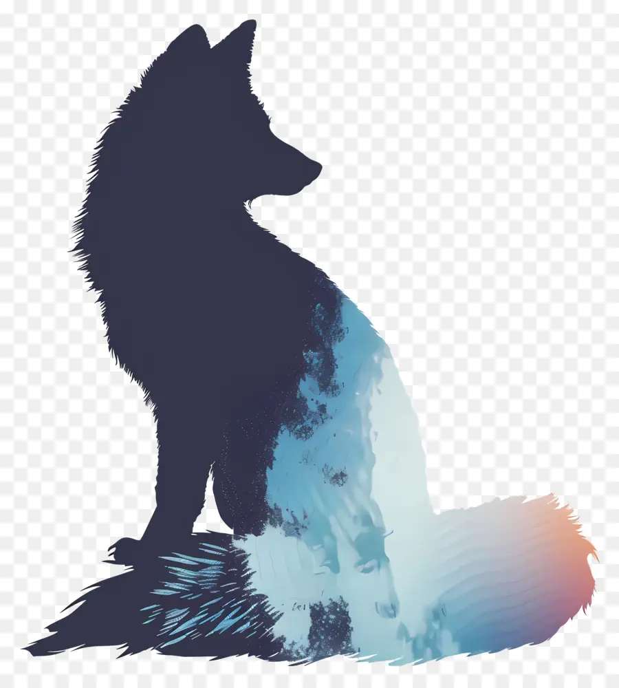 Silueta De Zorro ártico，Silueta De Perro Colorido PNG