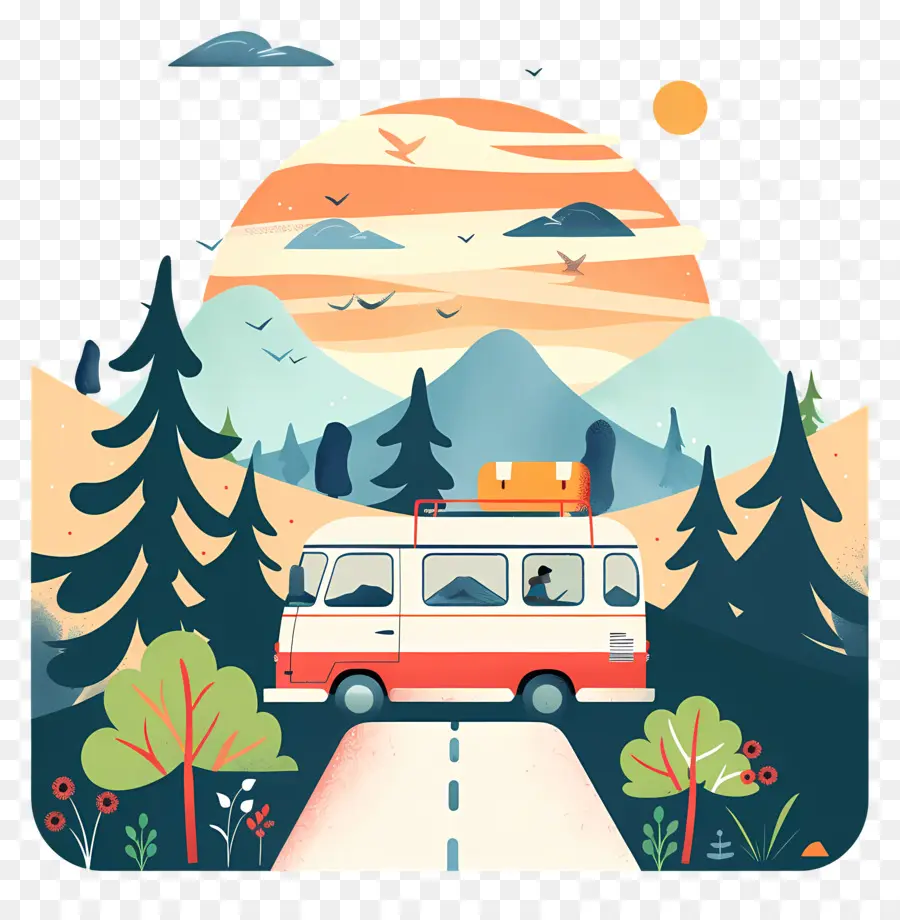 Día De Viaje Por Carretera，Volkswagen Bus PNG