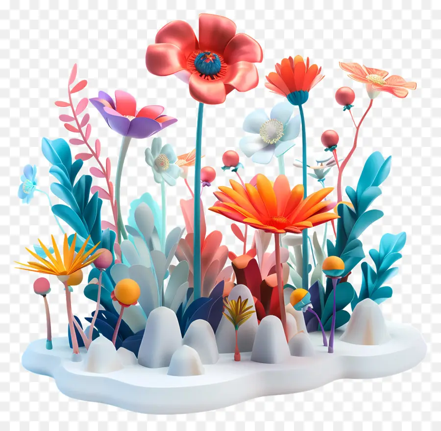 Jardín De Flores，Render 3d PNG