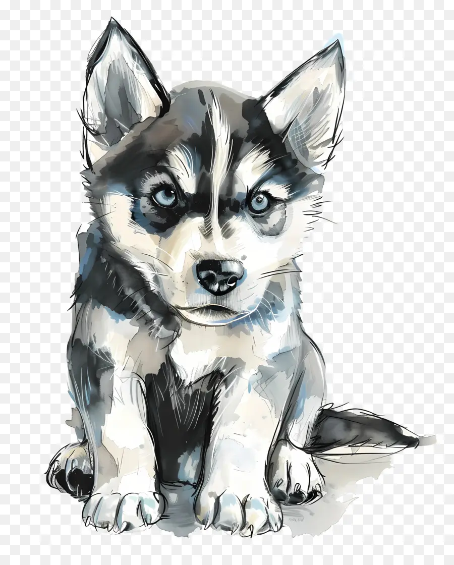 Husky Cachorro，En Blanco Y Negro PNG