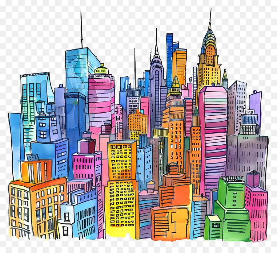 Paisaje De La Ciudad De Nueva York，Pintura A La Acuarela PNG