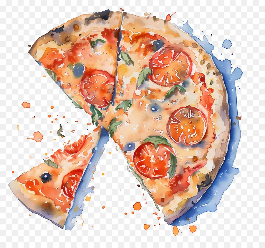 Acuarela De La Pizza，Pizza PNG