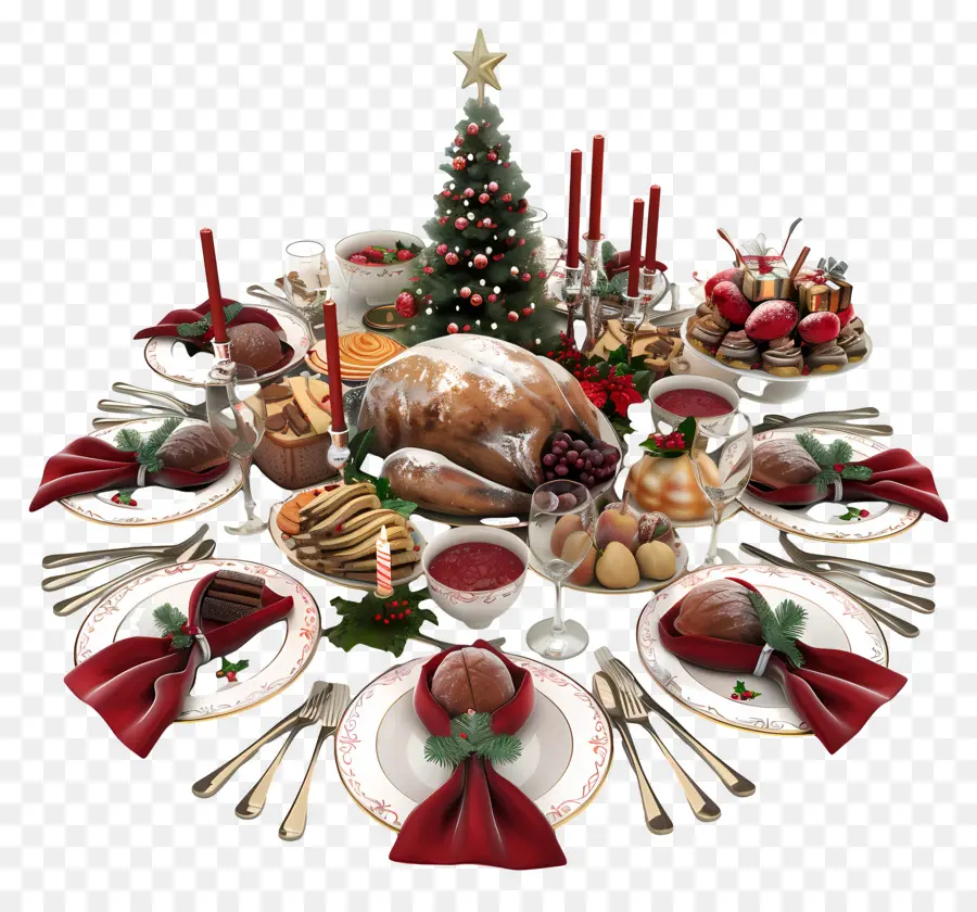 Mesa De Cena Navideña，Cena De Navidad PNG