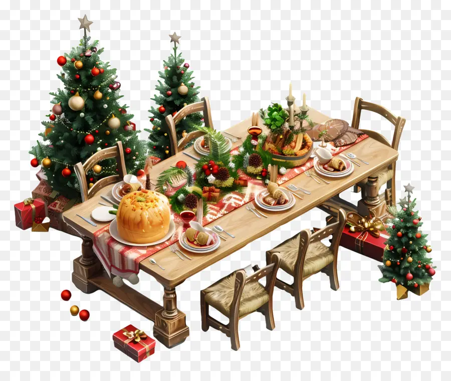 Mesa Para La Cena De Navidad，Decoraciones De Navidad PNG