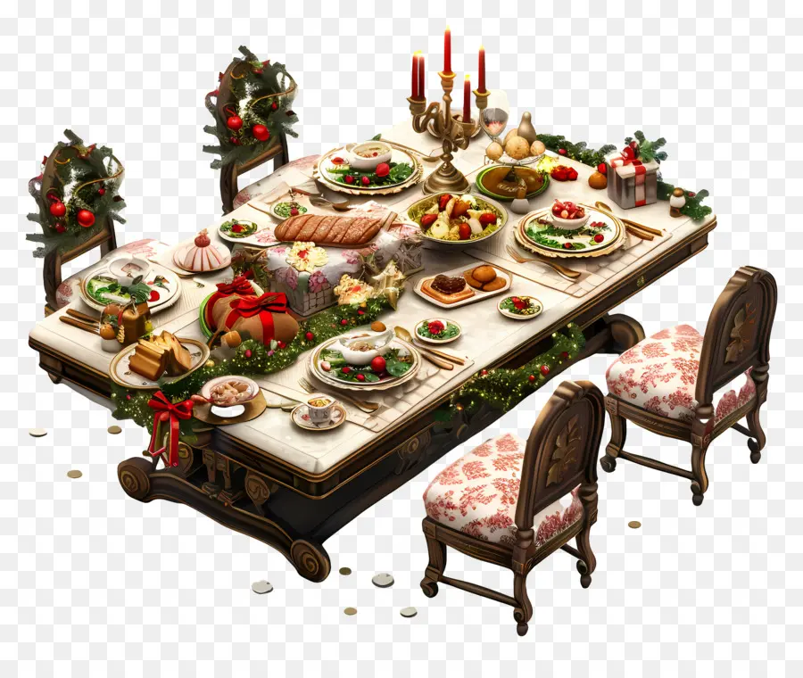 Mesa Para La Cena De Navidad，Cena De Navidad PNG