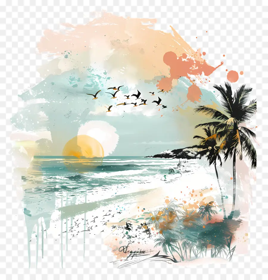El Verano Comienza，Pintura De Playa PNG
