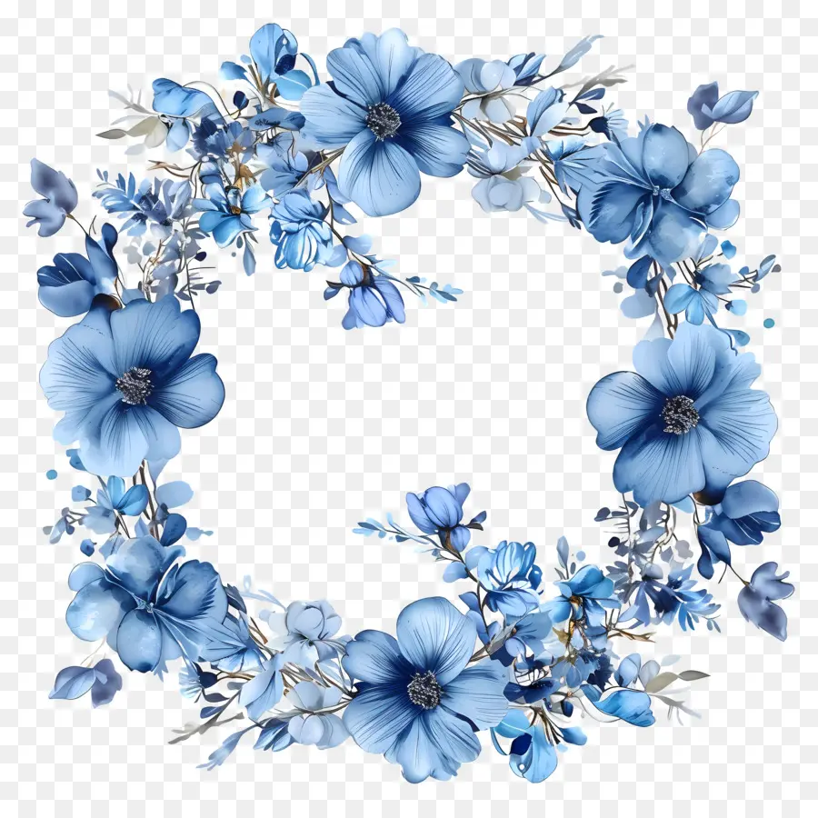 Marco Redondo De Flor Azul，Azul Floral Corona PNG