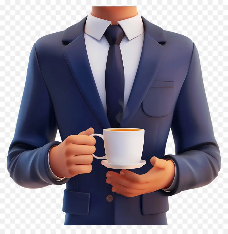 Empresario Tomando Cafe，Hombre De Traje Azul PNG