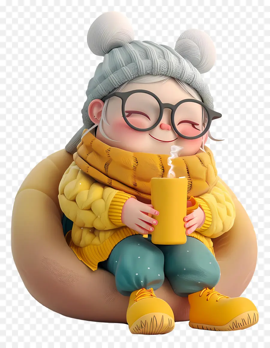 Personaje De Dibujos Animados 3d，Chica Con Bebida Caliente PNG