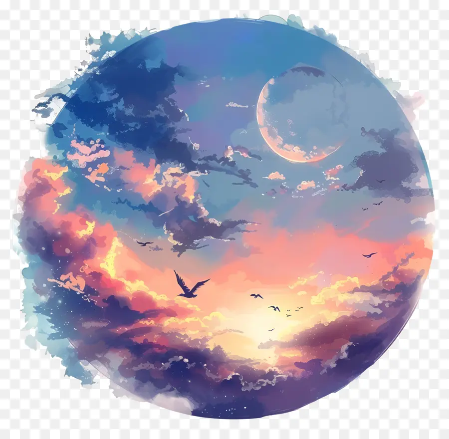 Fondo Del Cielo，Pintura Al Atardecer PNG