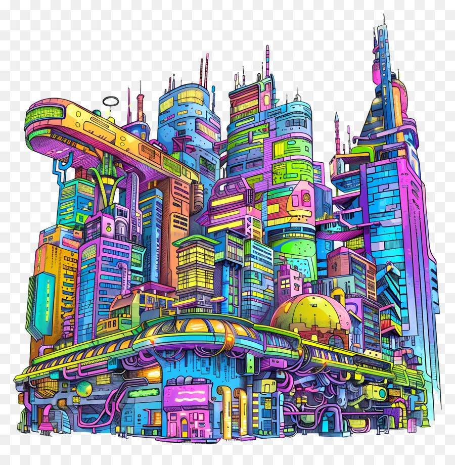 Paisaje Urbano Cyberpunk，Ciudad Futurista PNG