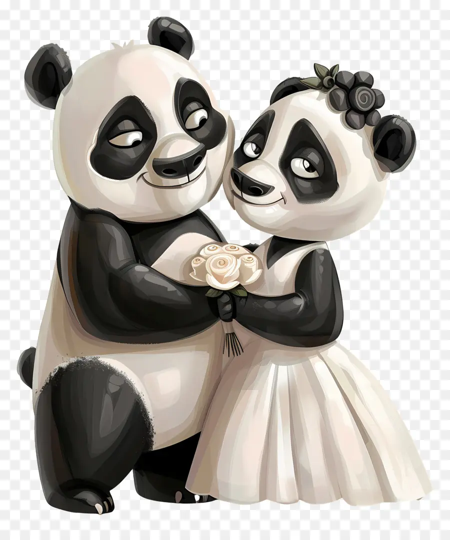 Animal，Pandas En Traje De Boda PNG