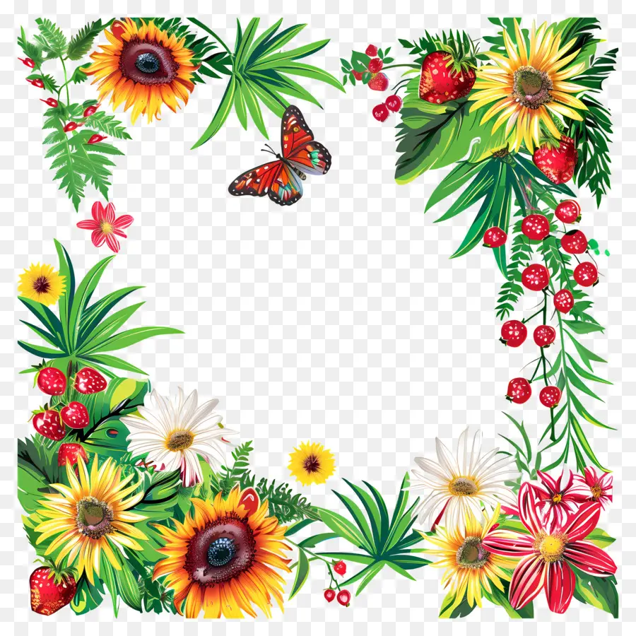 Verano，Marco Floral PNG