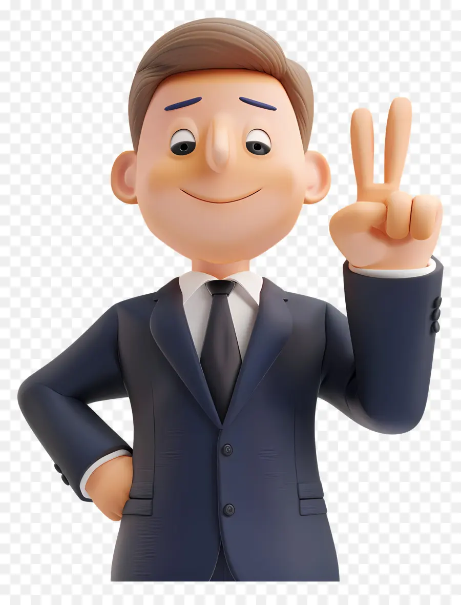 Mano De Señal De Paz De Empresario，Personaje 3d PNG