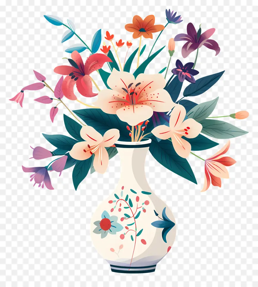 Vaso Blanco，Arreglo De Flores PNG