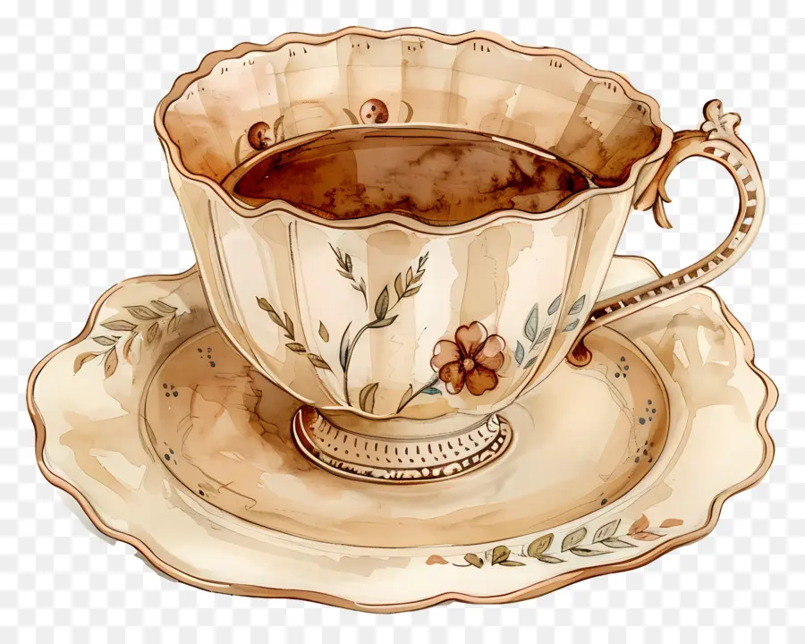 La Taza De Té，Pintura A La Acuarela PNG