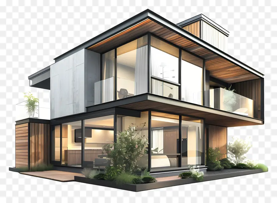 Modern House，Arquitectura De Madera Y Vidrio PNG