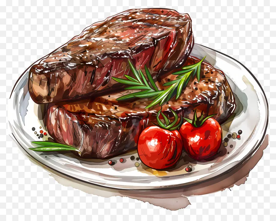 El Filete De Carne，Pintura A La Acuarela PNG