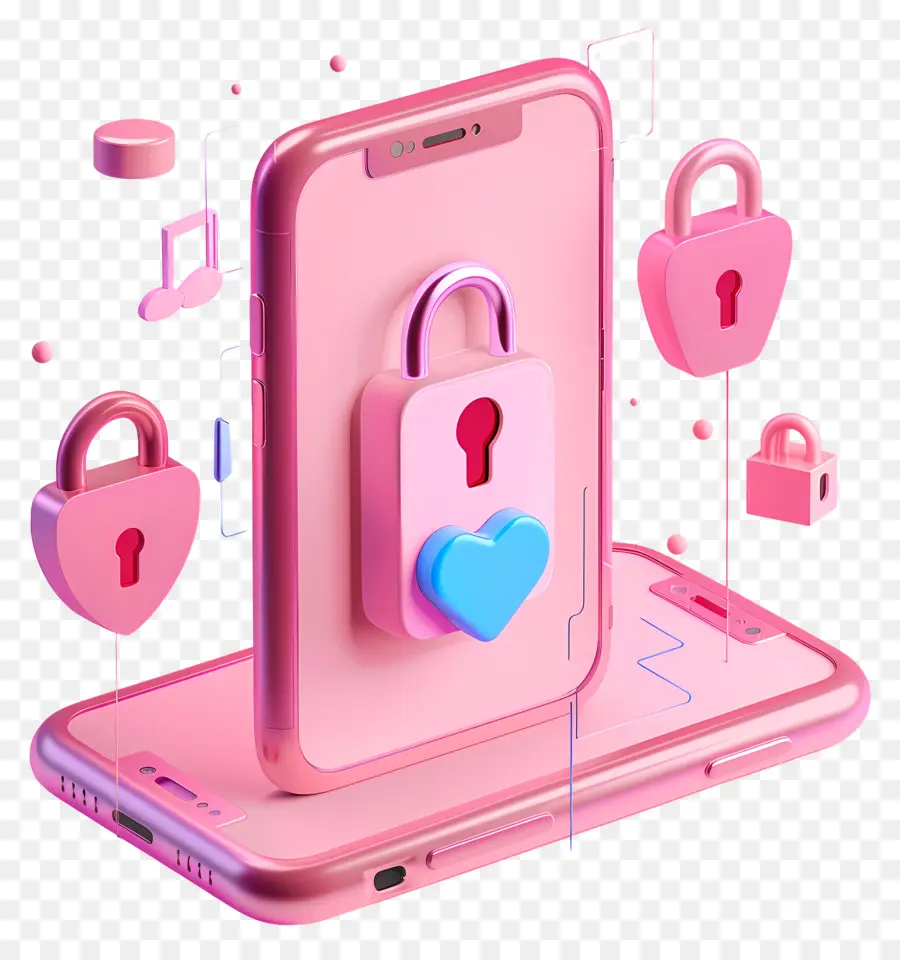 Protección De Contraseña Del Teléfono Inteligente，Smartphone Rosa Con Cerraduras PNG