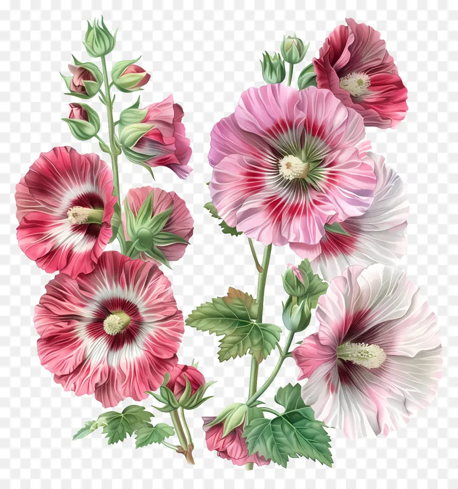 Hollyhock，Flores Blancas Y Rosas PNG