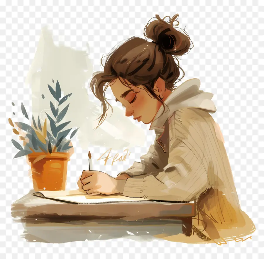 Pen Pal，Chica Escribiendo En El Escritorio PNG