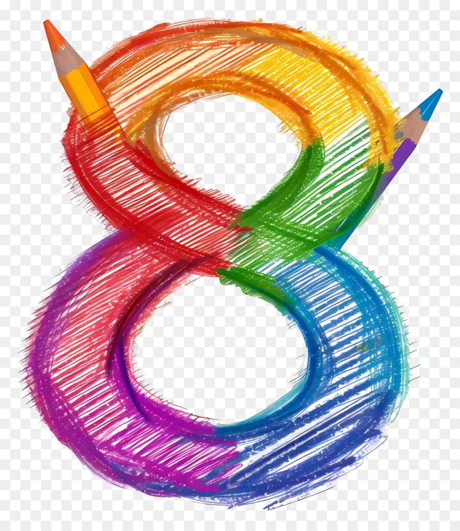 Número 8，Lápices De Colores Del Arco Iris PNG