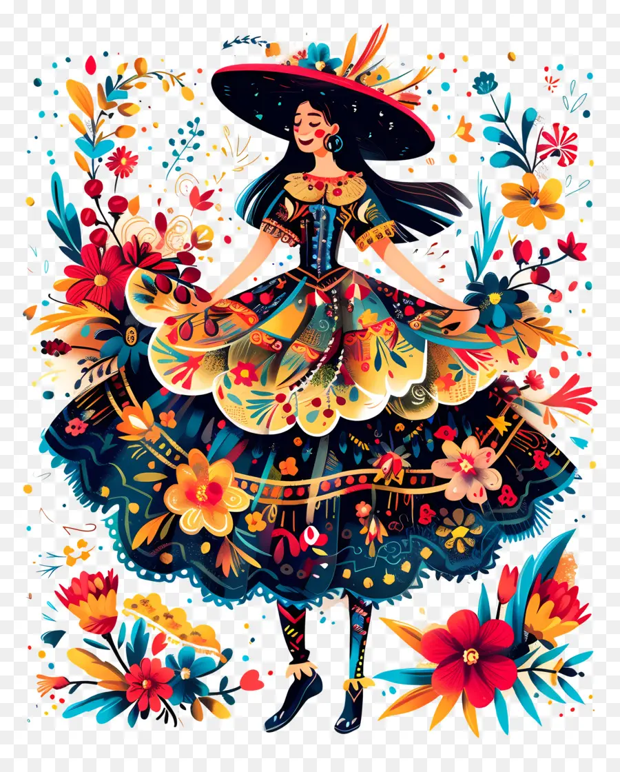 Fiesta Junina，Vestido Colorido Mujer PNG