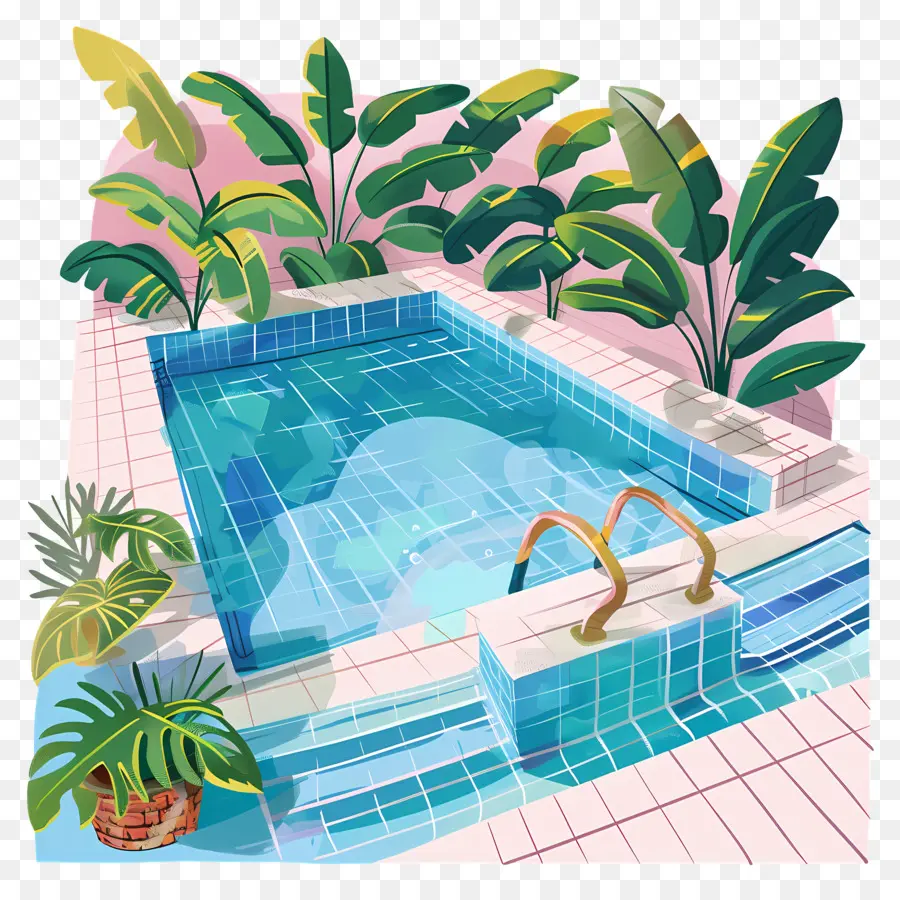 Piscina，Vegetación Exuberante PNG