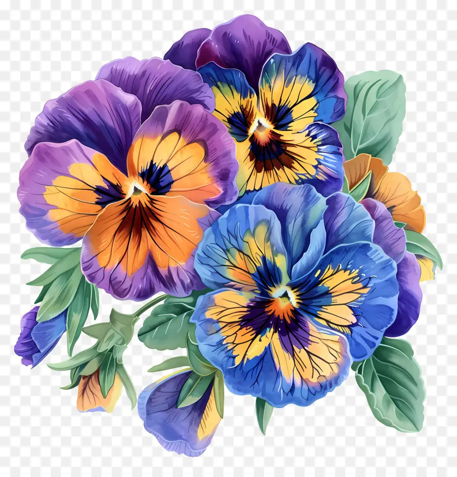 Flores De Pansas，Pintura A La Acuarela PNG