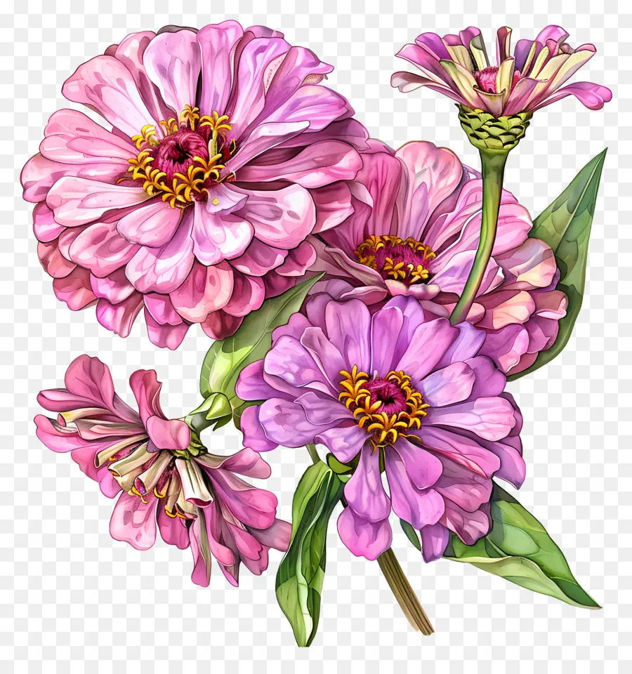 Zinnias Rosadas，Flores De Zinnia PNG