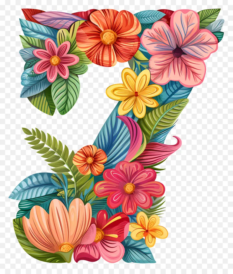 Número 7，Floral Carta PNG