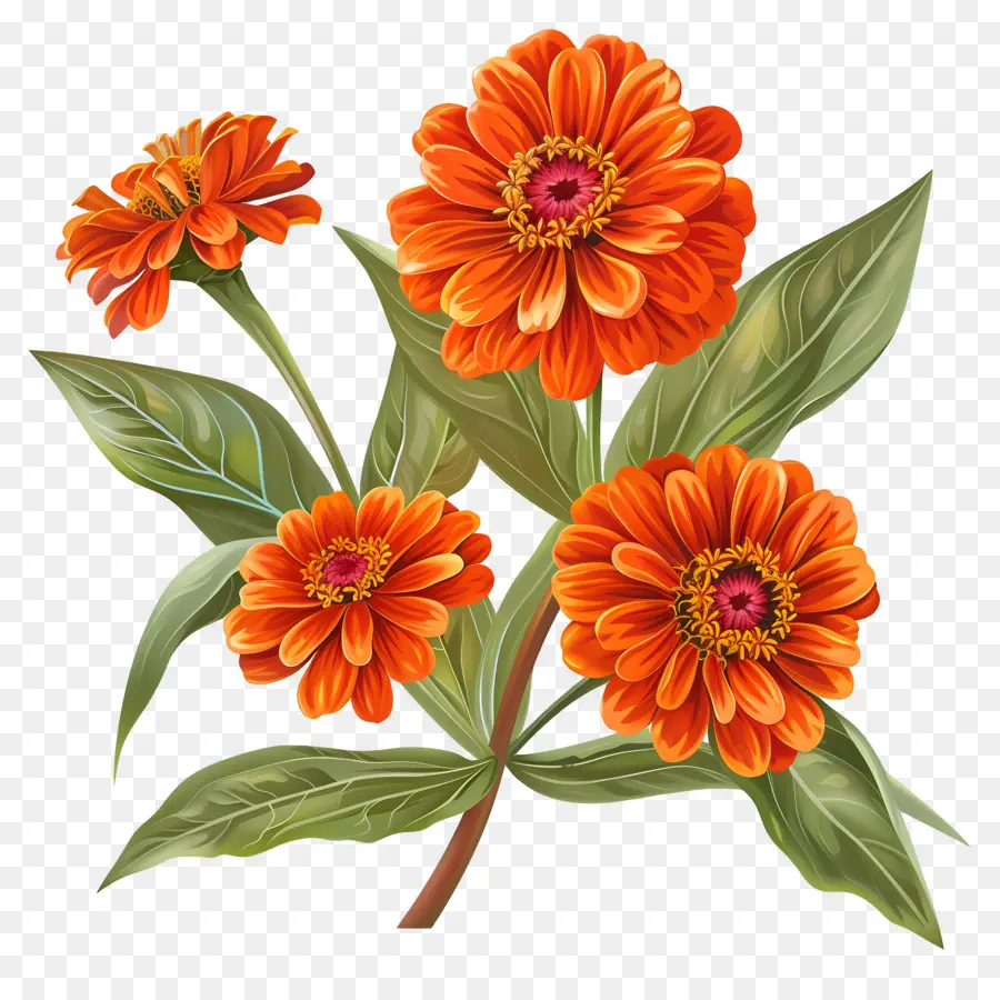 Zinnias De Naranja，Zinnias PNG