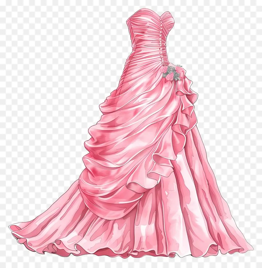 Rosa Vestido De Novia，Dobladillo Con Volantes PNG