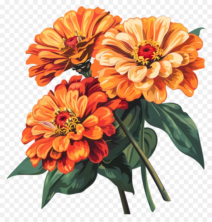 Zinnias De Naranja，Flores De Color Naranja PNG