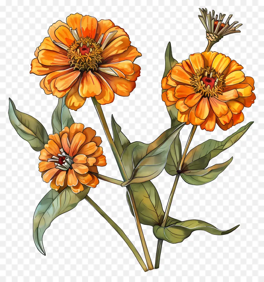 Zinnias De Naranja，Flores De Color Naranja PNG