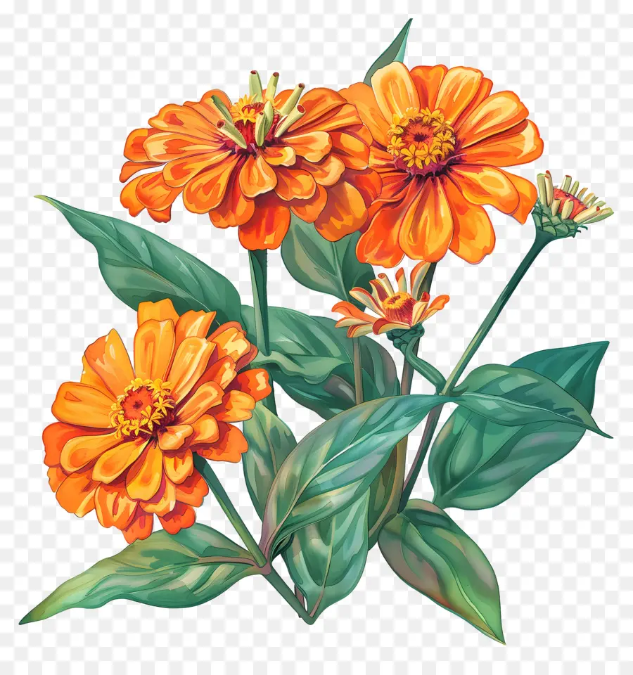 Zinnias De Naranja，Flores De Color Naranja PNG