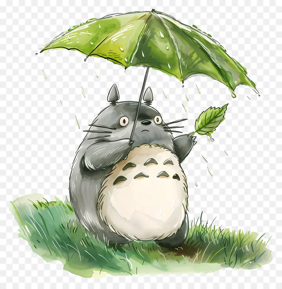 Totoro，Criatura Gris Con Paraguas PNG