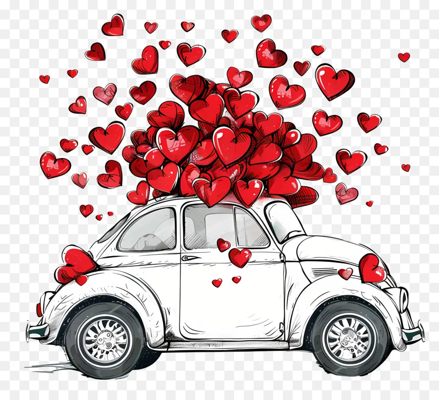 Diseño De Amor，Coche Con Corazones PNG