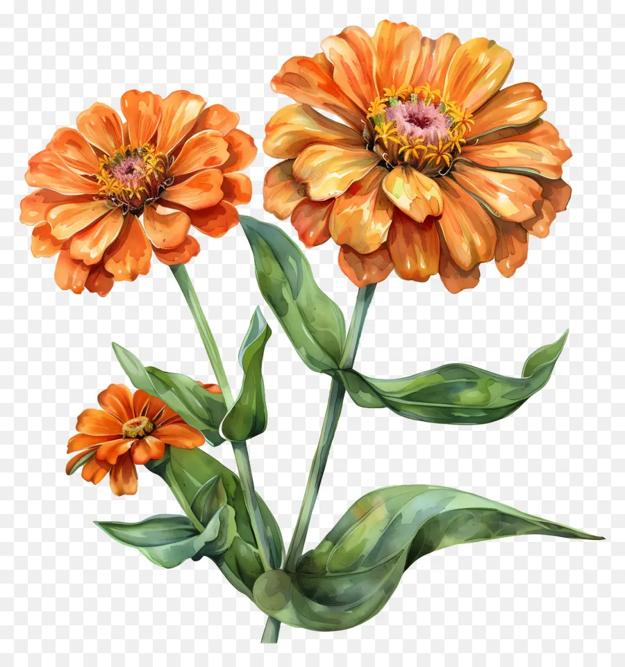 Zinnias Naranjas，Flores Amarillas PNG